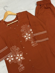 Ensemble en coton brodé de fleurs pour femmes, vêtements décontractés, coupe ample, style ethnique Inde Pakistan - Product Image 5