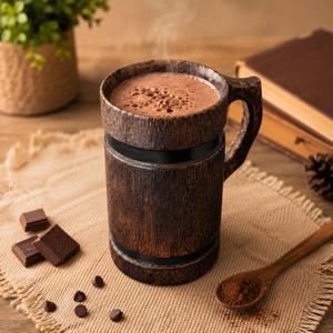 Mug en bois avec bandes métalliques, poignée de style vintage, design classique pour usage domestique, vaisselle réutilisable - Product Image 3