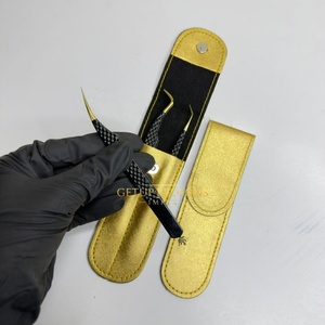 Pince à épiler pour cils GETUP BROSONS IMPEX en acier inoxydable, pointe lisse dorée, isolation et volume, anti-magnétique, anti-statique, préhension fine et parfaite - Product Image 2