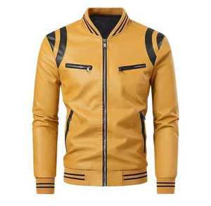 Custom Logo <b>Men's</b> Genuine <b>Leather</b> <b>Jacket</b> Stand Collar Zipper Closure Breathable Solid Color Casual Autumn Regular Fit Wool Lined - Product Image 6