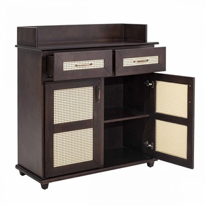 Dark Wood <b>Cabinet</b> with Drawers Elegant Rattan Panel Design Spacious Storage Durable Finish Ideal for Living and Dining Room - Product Image 2