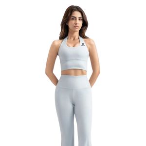 Ice Blue Women's Halter Neck Sports Bra Fitted Crop Top Sleeveless Athletic Activewear For Yoga Gym Training Fitness And Workout - Product Image 2
