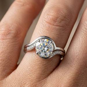 Luxury 2CT Round Colorless Moissanite Halo Curve Pave Ring Original 925 Silver Engagement Women's Charms <b>For</b> <b>Friends</b> - Product Image 5