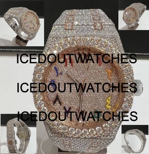 Montre-bracelet pour homme style Hip Hop en acier inoxydable et moissanite, cadran en verre, résistance à l'eau 10 bars, fermoir bracelet - Product Image 2
