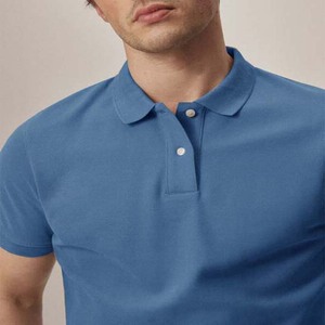 เสื้อโปโลแขนสั้นสีน้ำเงินล้วนสำหรับผู้ชาย ผ้าฝ้ายถัก 100% สวมใส่สบายๆ - Product Image 3