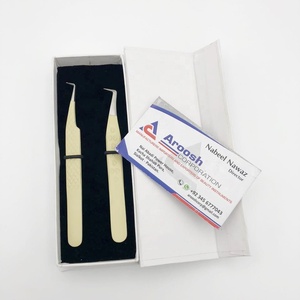 Pinces à épiler professionnelles de haute qualité en fibre de diamant crème, à pointe de 90 degrés, en acier inoxydable, personnalisées - Product Image 1