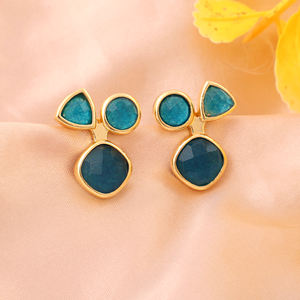 Pendientes Geométricos de Latón Chapado en Oro de 18k con Apatita y Jade, Ligeros, Atrevidos, Modernos y a la Moda para Mujer - Product Image 2
