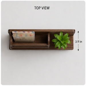 Wood <b>Wall</b> Shelf Single Tier With <b>Hooks</b> And Plant Holder Minimalist Storage Rack For <b>Keys</b> And Decor - Product Image 2