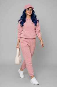 Conjunto Deportivo de Felpa Rosa para Mujer, Sudadera con Capucha y Pantalones Deportivos, Atuendo Informal de Invierno de 2 Piezas - Product Image 3