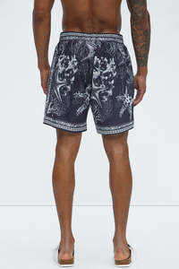 Shorts de bain pour hommes avec imprimé corail, tissu à séchage rapide, taille élastique avec cordon de serrage, style prêt pour la plage et tenue décontractée - Product Image 3