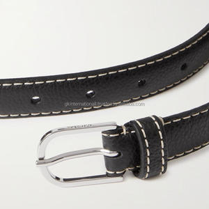 Ceinture décontractée en cuir pour hommes avec coutures contrastées et ceinture en jean à boucle en laiton massif - Product Image 3