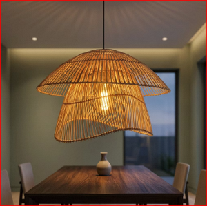 Lampe suspendue en rotin tressé à deux niveaux en forme de parapluie, éclairage LED chaleureux pour salle à manger - Product Image 5