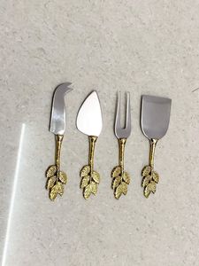 Stainless Steel Cheese Utensil Set 4 Piece Serving Tools Kitchen Cutlery with Gold <b>Branch</b> Handles - Product Image 4