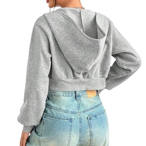 Sudadera Corta con Cremallera para Mujer, 465GSM, Algodón Grueso, Logotipo Personalizado Bordado e Impreso, Estilo Urbano - Product Image 2