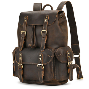 Vintage Leather Rucksack Dark Brown Flap Closure Brass Buckles Multi <b>Compartment</b> <b>Backpack</b> Wholesale Manufacturer - Product Image 2