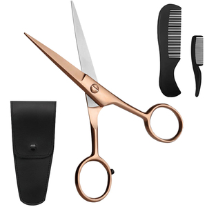 Ensemble de ciseaux et peigne pour barbe et moustache pour hommes, 5,5 pouces, acier inoxydable, lame tranchante, outil de coiffure pour barbe, kit avec logo personnalisé et étui de voyage - Product Image 5