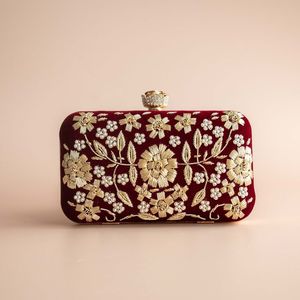 กระเป๋าคลัทช์งานปักลายดอกไม้สำหรับงานปาร์ตี้ งานแต่งงาน ทำด้วยมือ ประดับคริสตัล เพชร พลอยเทียม ลูกปัด สำหรับงานเลี้ยงอาหารค่ำ - Product Image 5