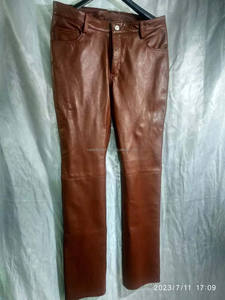 Genuine Leather Brown <b>Trousers</b> <b>Men</b> Sweatpants Lambskins Made Pockets - Product Image 3