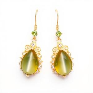 Pendientes colgantes de moda de plata S925 para mujer Diseño simple de jaspe natural con Certificado de Evaluación - Product Image 1