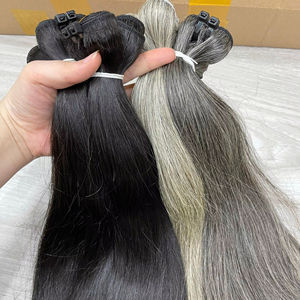 Extensions de cheveux humains de luxe argentées et gris foncé – Densité maximale – Réutilisables - Product Image 1