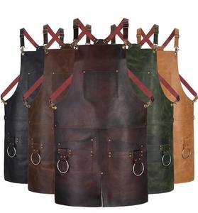 Durable Leather <b>Apron</b> with Tool Pockets for Workshop <b>BBQ</b> Grill Adjustable Straps Wholesale Supplier LPN-0215 - Product Image 4