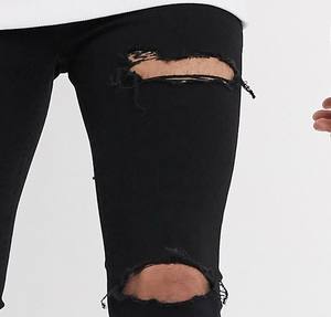 กางเกงยีนส์เดนิมดีไซน์ทันสมัยสไตล์ใหม่ ผู้ผลิตจากปากีสถาน แฟชั่นทรงเข้ารูป กางเกงยีนส์ขาดสีดำแบบสั่งทำพิเศษสำหรับผู้ชาย - Product Image 4