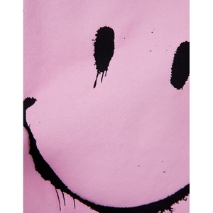 Sudadera con Capucha Negra Unisex con Estampado de Cara Sonriente con Pintura en Aerosol Rosa, Corte Holgado, Estilo Casual Urbano, Diseño con Logotipo Frontal - Product Image 4