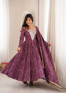 AARIKA TEXTILE Durable Printed Maslin Embroidered Gown Micro Cotton Pant Golden Lace Dupatta Quick Dry <b>Wedding</b> Diwali Party - Product Image 4