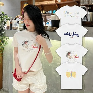 Custom Printed Summer Beach Shell, Flower, Juice Print T-shirt, Women Aesthetic Graphic Crop <b>Top</b>, Custom Clothing Factory - Product Image 1