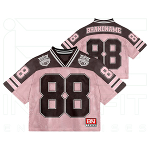 เสื้อเจอร์ซีย์อเมริกันฟุตบอลแบบครอปคอวีผ้าตาข่ายพิมพ์โลโก้ตามสั่งรุ่นล่าสุด สไตล์ฮิปฮอป สตรีทแวร์ สำหรับมืออาชีพ เสื้อยืดทรงบ็อกซี่สำหรับกีฬา ขายส่ง - Product Image 3