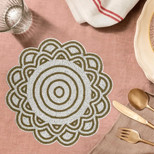 Set de table rond en perles de verre brodées à la main, style bohème, motif floral, vintage, réutilisable, personnalisable, décoration de table - Product Image 5