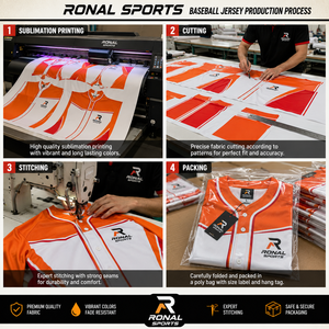 Maillot de baseball pour homme RONAL SPORTS à manches courtes, orange, blanc, rouge, avec blocs de couleur, boutons sur le devant, vêtements respirants - Product Image 5