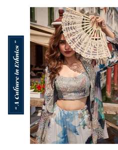 Traje de seda Chinon con bordado en la parte delantera y trasera, chaqueta con trabajo de espejo, blusa y Gharara, elegante ropa india femenina. - Product Image 5