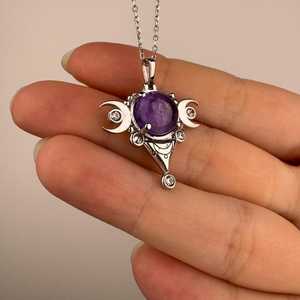 Triple Moon Amethyst Pendant 925 Silver Bezel Setting Vintage Neo Gothic Hecate Charm Unisex Engagement Jewelry Everyday Wear - Product Image 1