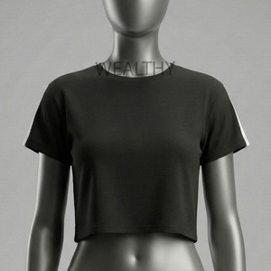 Ensemble de sport décontracté pour femme, col montant uni, longueur standard, t-shirt et short de jogging, 100 % coton molletonné respirant - Product Image 2