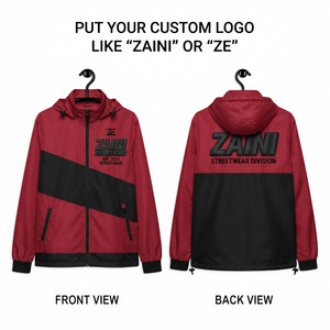 Premium 110 GSM Polyester/Nylon Hooded Waterproof <b>Windbreaker</b> Jacket <b>Red</b> Black Panel Design Lightweight High Street - Product Image 1