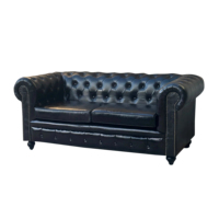 Sofá negro Chesterfield de 2 plazas de alta calidad con cojín, sofá de cuero para sala de estar, sofá de restaurante más vendido, muebles 2024