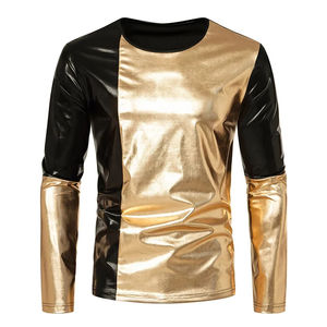 T-shirt brillant doré pour homme, manches longues, chemisier pour homme, haut d'été, costume de scène pour Noël, Halloween, fête - Product Image 1