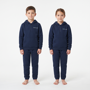 Conjunto Deportivo Clásico de Alta Calidad para Niños, Sudadera con Capucha y Media Cremallera, Color Azul Marino Sólido, Pantalones Deportivos, Ropa Deportiva de Algodón - Product Image 1
