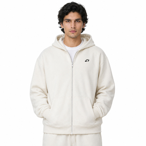 Sweat-shirt à capuche zippé en molleton de coton uni pour homme, décontracté, automne-hiver, avec logo personnalisé, fabrication directe usine OEM - Product Image 1