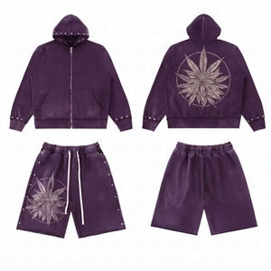 Conjunto Deportivo de Moda, Tejido Grueso, 500 GSM, Sudadera con Cremallera de Algodón, Conjunto Deportivo Personalizado con Rayas, Traje Deportivo para Hombre - Product Image 3