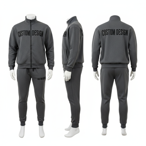Custom Design <b>Tracksuit</b> Set Full Zipper Stand Collar Sweatshirt Jogger Pants Embossed Logo Unisex Casual Autumn Wear - Product Image 4