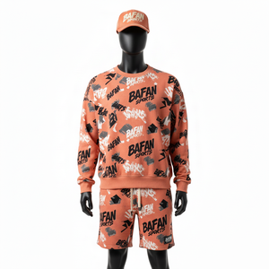 Ensemble sweat-shirt et short pour homme, coton premium, toucher molletonné, imprimé intégral, logo personnalisé, streetwear, ensemble sweat-shirt et short pour homme - Product Image 1