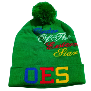 Customized Green Hand Knitted Beanie <b>Hat</b> Pom Pom Unisex Adult Winter Casual <b>Cap</b> Polyester/Cotton Solid Color Letter Pattern - Product Image 1
