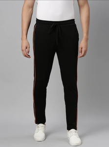 Pantalon de survêtement en molleton de coton noir respirant pour homme avec taille élastique et cordon de serrage, décontracté, pour l'hiver - Product Image 1