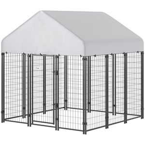 Enclos pour chien en fil métallique soudé robuste 6 x 6 x 6 m avec toit, anti-évasion, verrouillable, parc de jeu, cage pour animaux de compagnie - Product Image 1