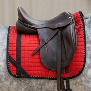 Luxury Designer <b>Red</b> Black Cotton Fabric Sparkle <b>Glitter</b> 4-Piece Customizable Dressage/Jumping Saddle Pad Set Matching Mink - Product Image 3