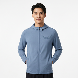 เสื้อฮู้ดซิปผู้ชายสีฟ้าอ่อน ทรงปกติ สวมใส่สบาย ผลิตจากผ้าโพลีเอสเตอร์ถัก เหมาะสำหรับใส่ในฤดูใบไม้ผลิ - Product Image 3