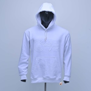 เสื้อฮู้ดผู้ชายสีขาว ผ้าฟลีซปักโลโก้ด้านหน้า แขนปกติ ระบายอากาศได้ดี ขายส่ง มีเชือกผูก เหมาะสำหรับฤดูหนาว - Product Image 1