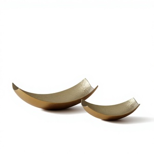 Luxury Gold Boat Shaped Decorative Bowl Modern Metal Fruit Dish Centerpiece Curved Serving Tray Home <b>Table</b> Decor Craftera Export - Product Image 2